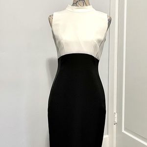 HALOGEN black and off-white lined sleeveless dress